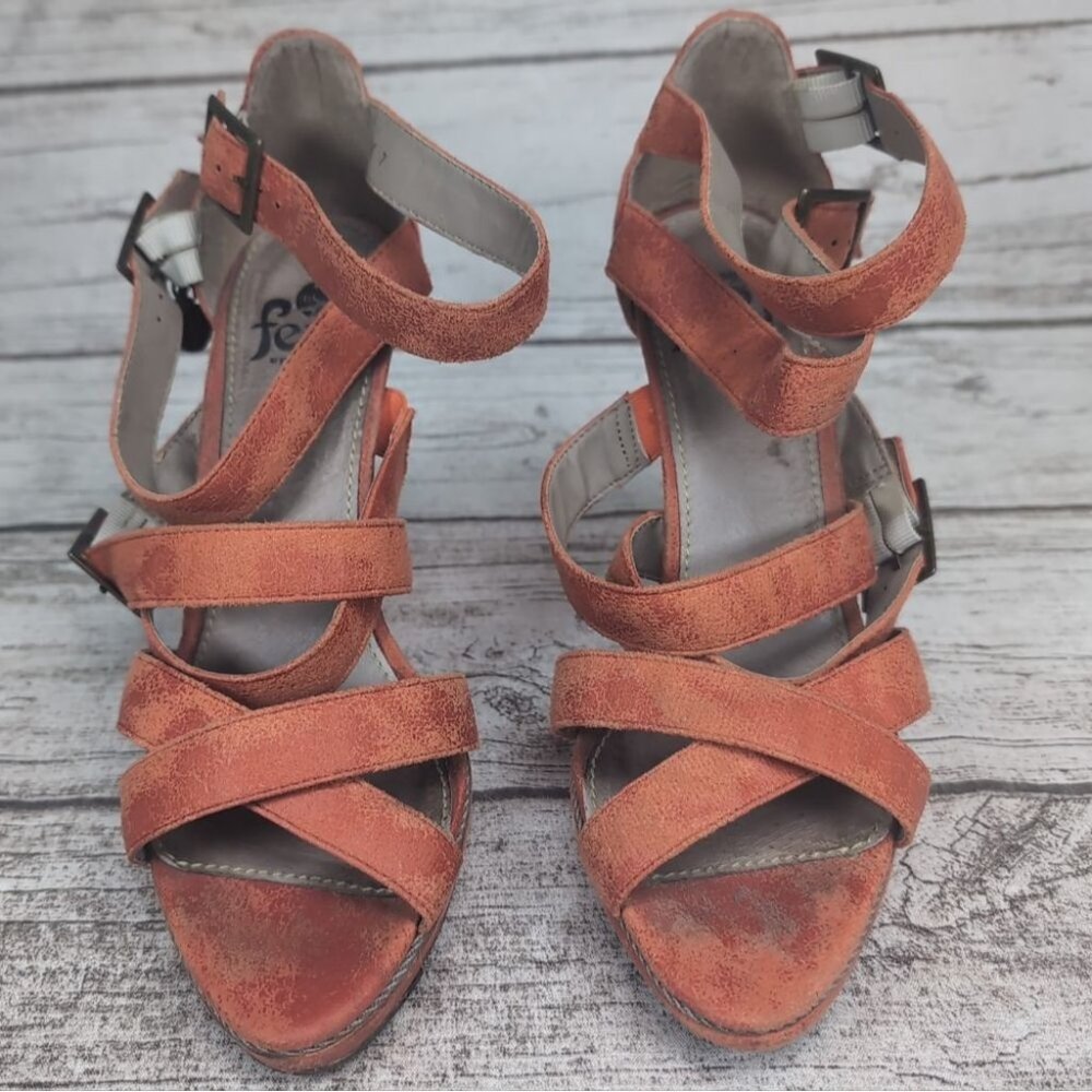 Feud Brittania Coral Leather Strappy Platform Sandals Women Size UK 7